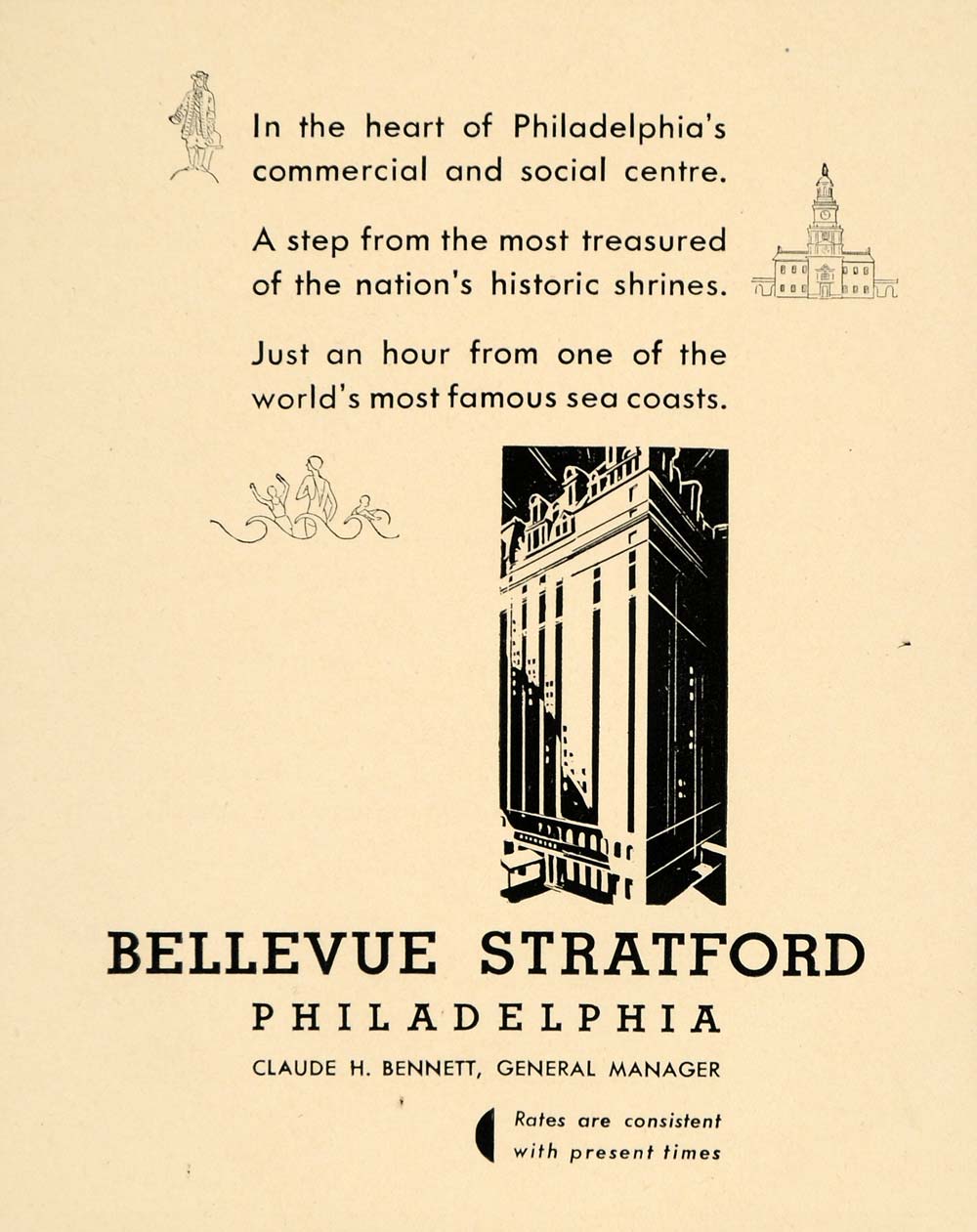 1932 Ad Bellevue Stratford Hotel Building Luxury Lodging Philadelphia F5B
