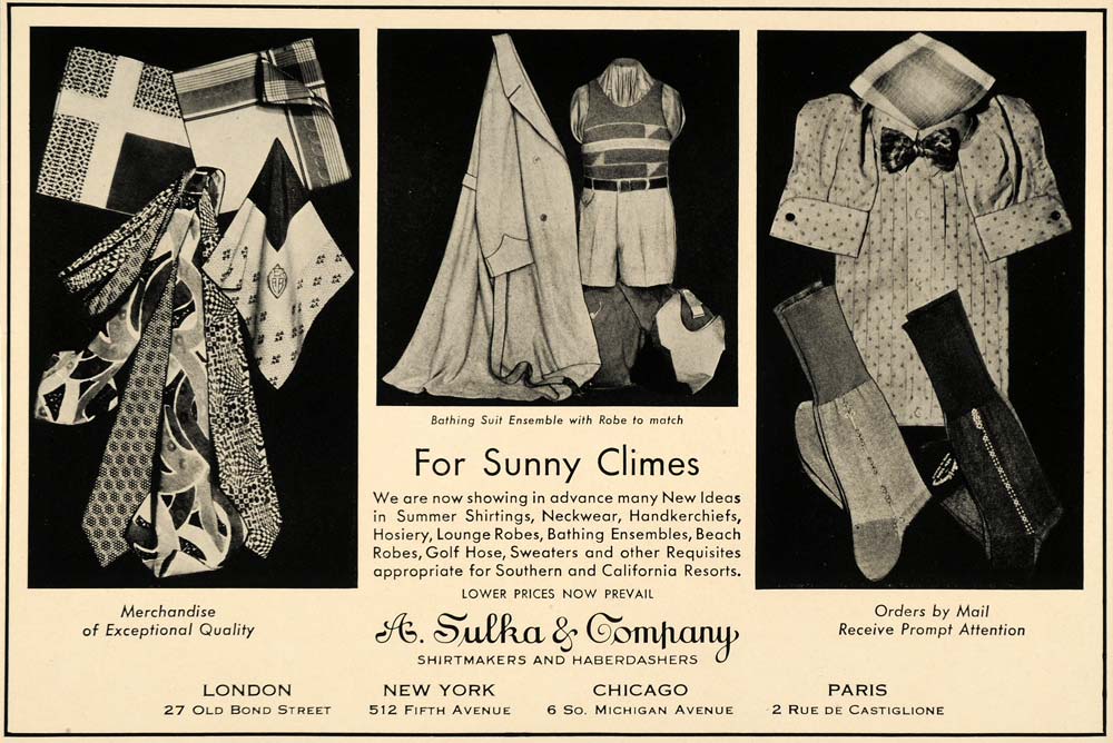 1932 Ad A. Sulka Gentleman Summer Wear Bathing Suits - ORIGINAL ADVERTISING F5B