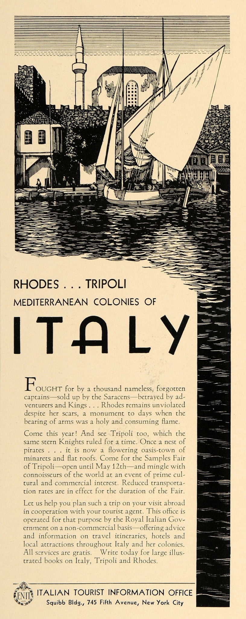 1932 Ad Italian Tourist Information Italy Venice Sailing Boats Vacation Trip F5B - Period Paper
