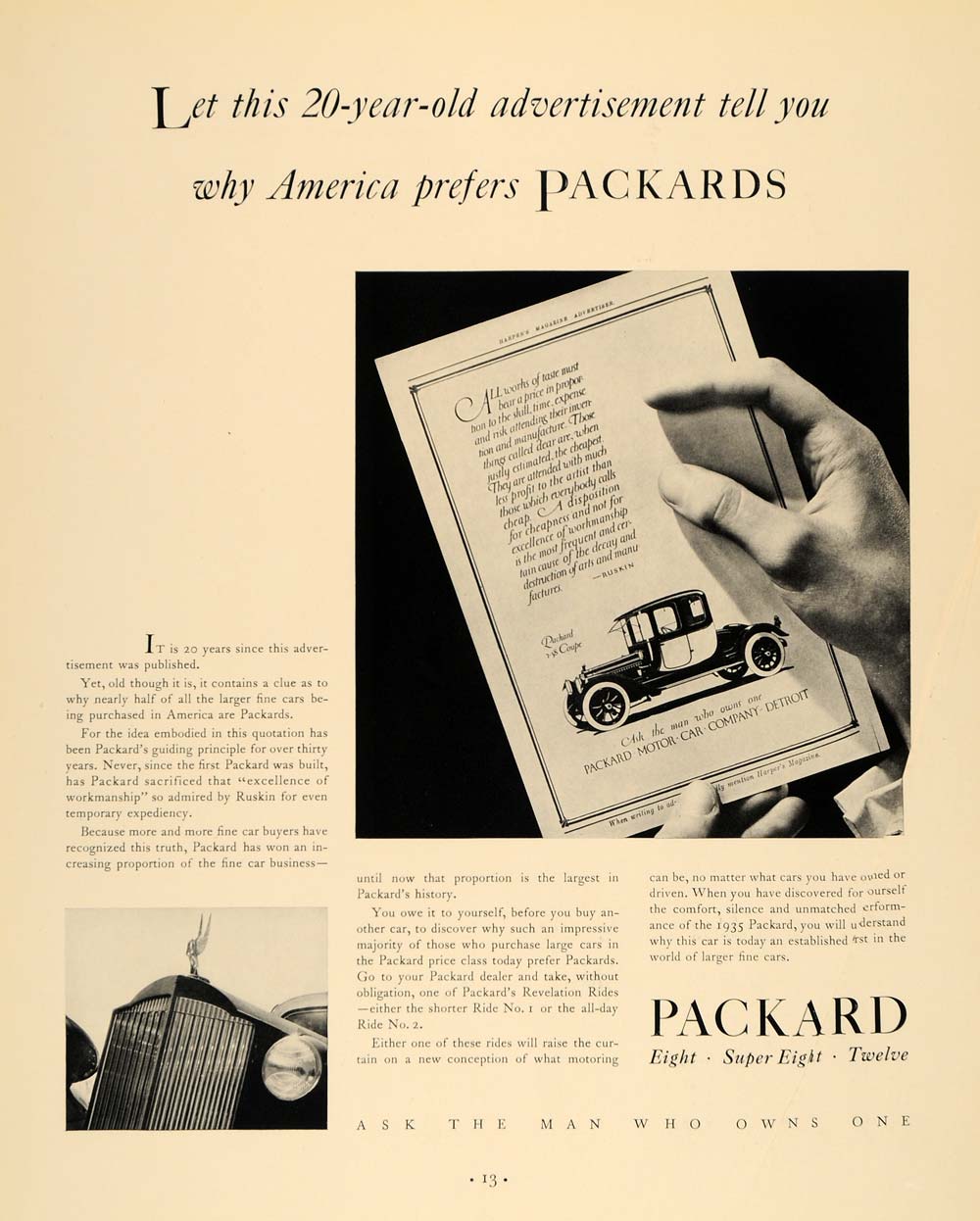 1935 Ad Packard Eight Super Twelve Antique Coupe Cars - ORIGINAL ADVERTISING F6A