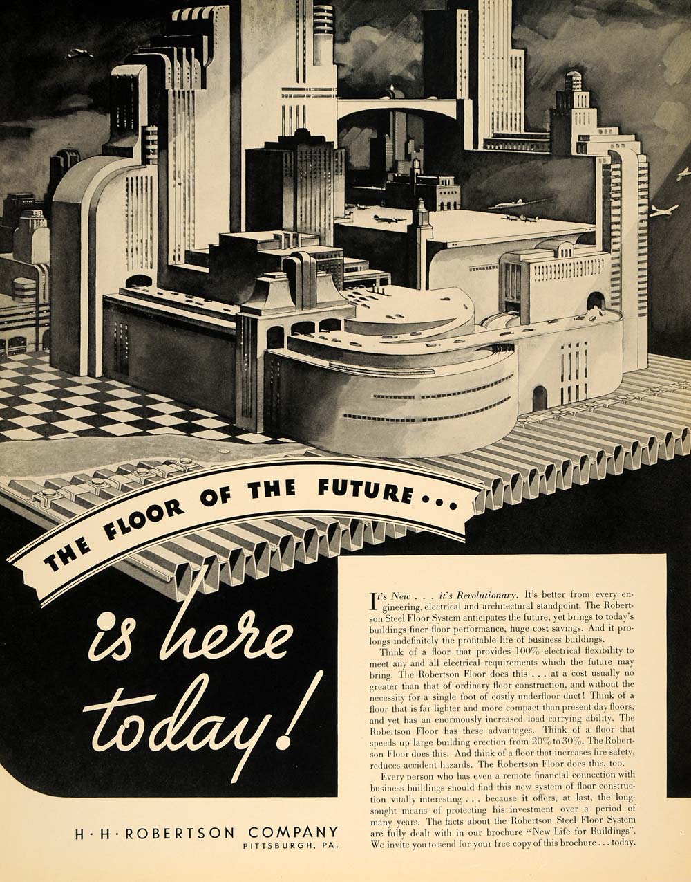 1935 Ad H.H. Robertson Steel Floor Architecture Airport - ORIGINAL F6A