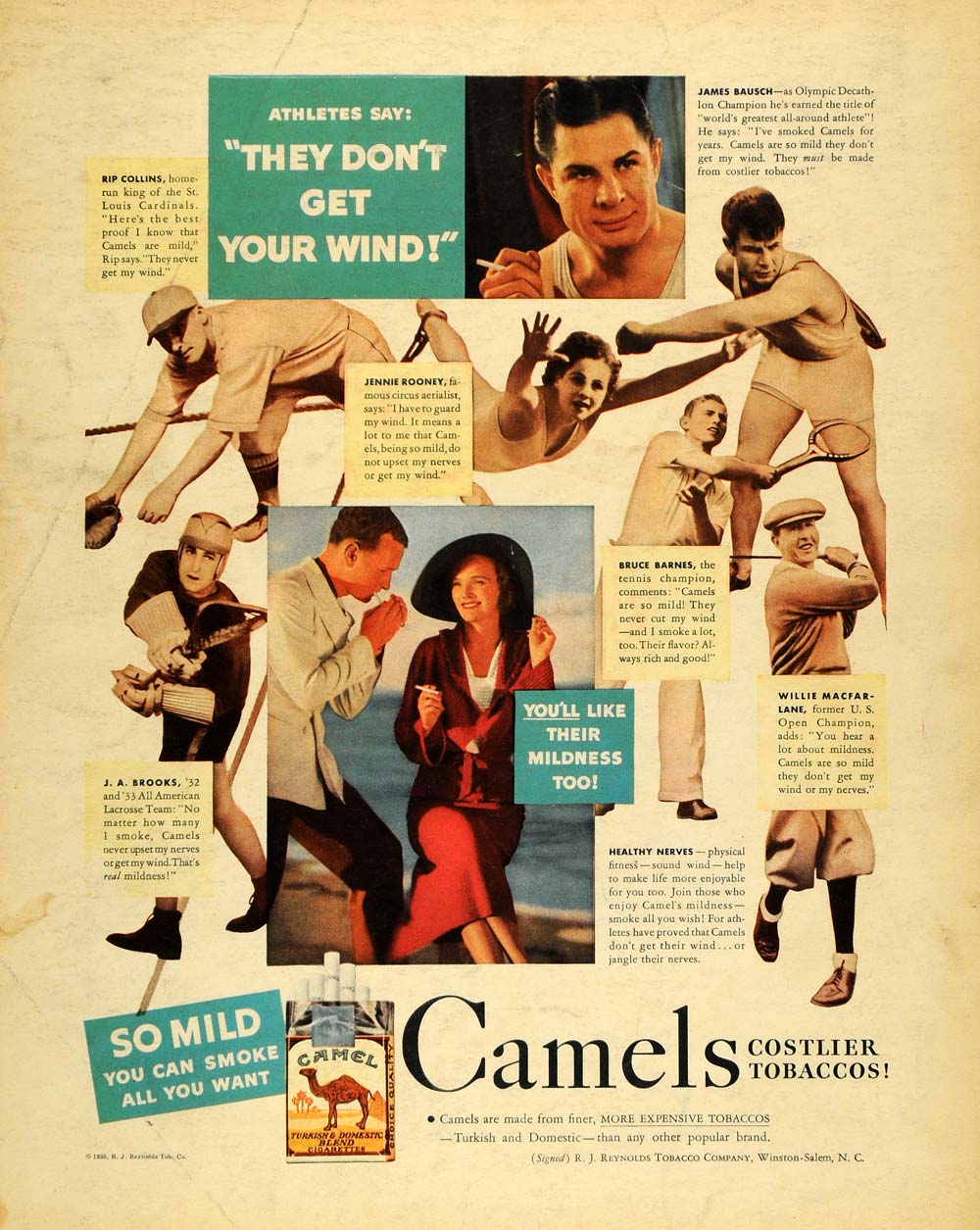 1935 Ad Camel Cigarettes James Bausch Willie Macfarlane - ORIGINAL F6A