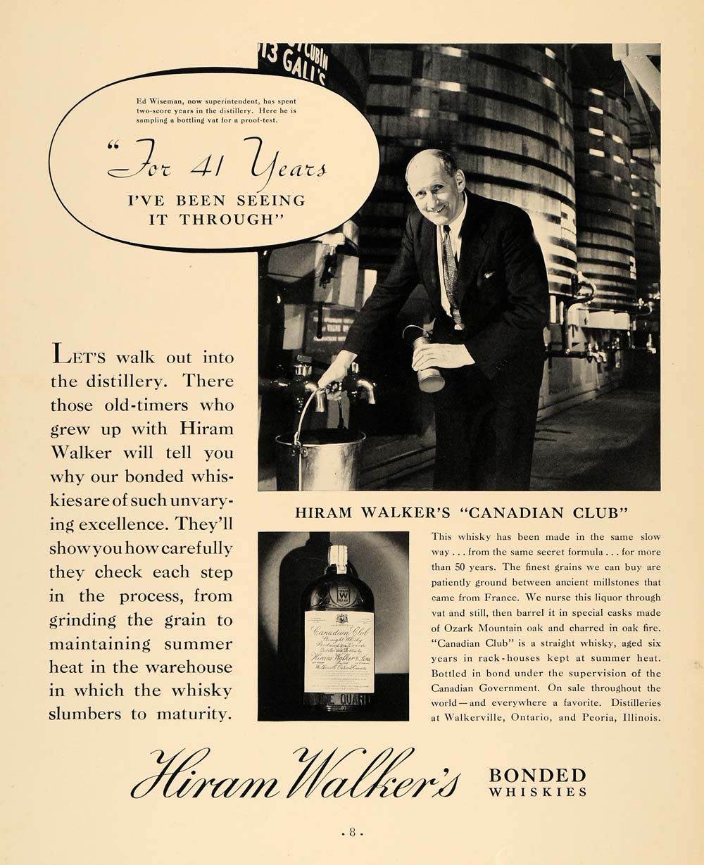 1935 Ad Hiram Walker Canadian Club Whiskies Ed Wiseman - ORIGINAL F6A