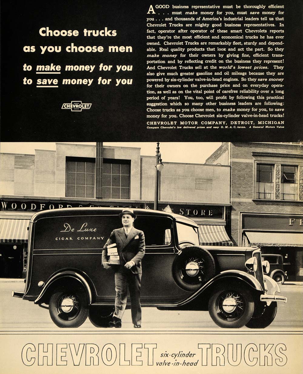 1935 Ad Chevrolet V6 Trucks De Luxe Cigar Delivery - ORIGINAL ADVERTISING F6A