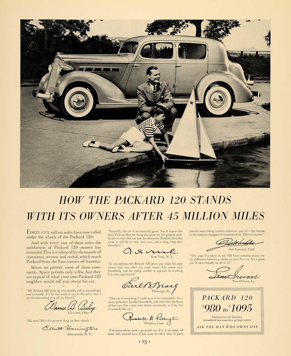 1935 Ad Packard 120 Antique Toy Sail Boat Testimonies - ORIGINAL ADVERTISING F6A