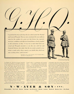 1935 Ad N.W. Ayer Advertising Agency Foch Weygand GHQ - ORIGINAL ADVERTISING F6A