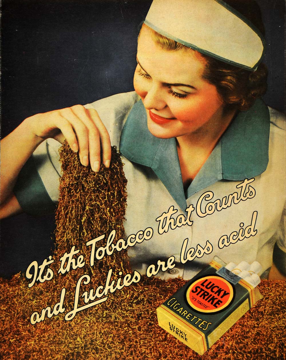 1936 Ad Lucky Strike Cigarettes Tobacco Less Acid Women - ORIGINAL F6A