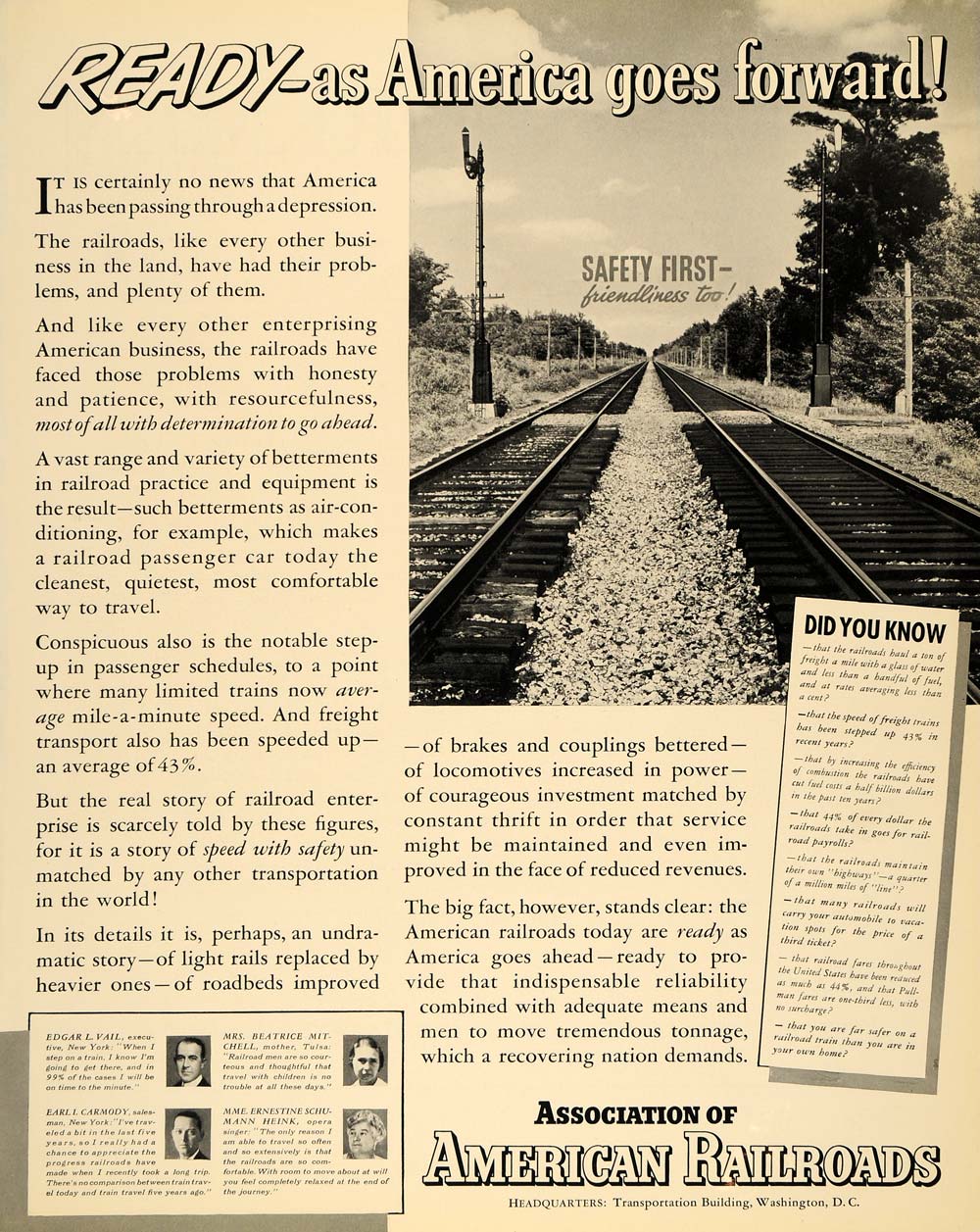 1936 Ad American Railroad Carmody Edgar Vail Schumann - ORIGINAL ADVERTISING F6A
