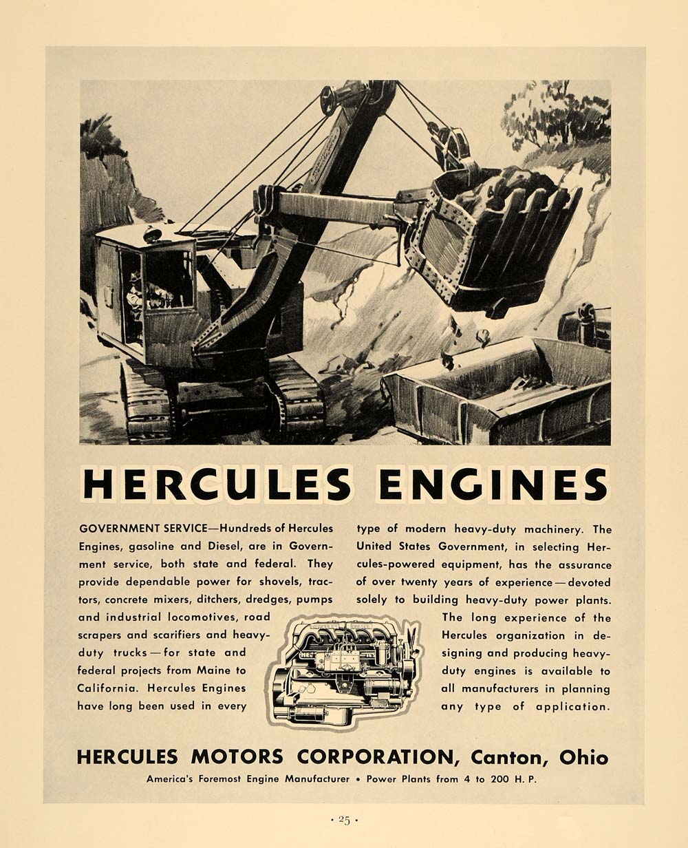 1936 Ad Hercules Motors Heavy Machinery Canton Engines - ORIGINAL F6A