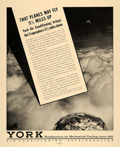 1936 Ad York Mechanical Cooling Air Conditioning Sky - ORIGINAL ADVERTISING F6A