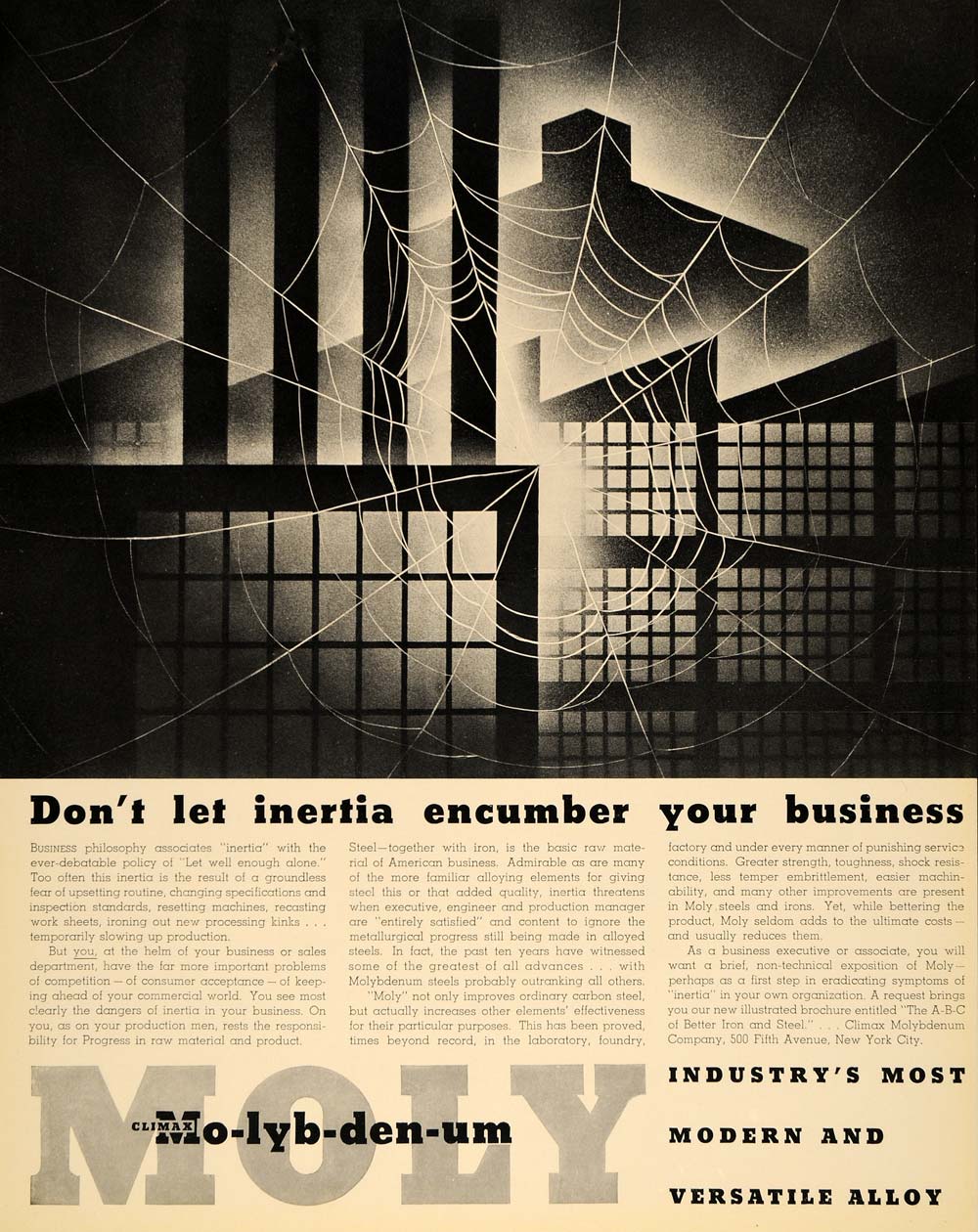 1935 Ad Climax Mo-lyb-den-um Industry Alloy Steel Iron - ORIGINAL F6A