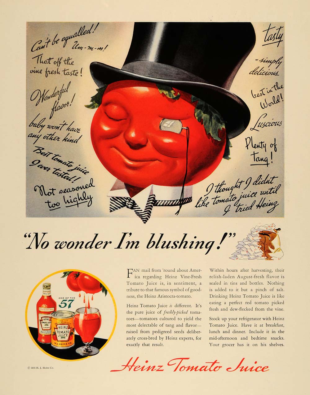 1935 Ad Heinz Tomato Juice 57 H. J. Company Beverage - ORIGINAL ADVERTISING F6A