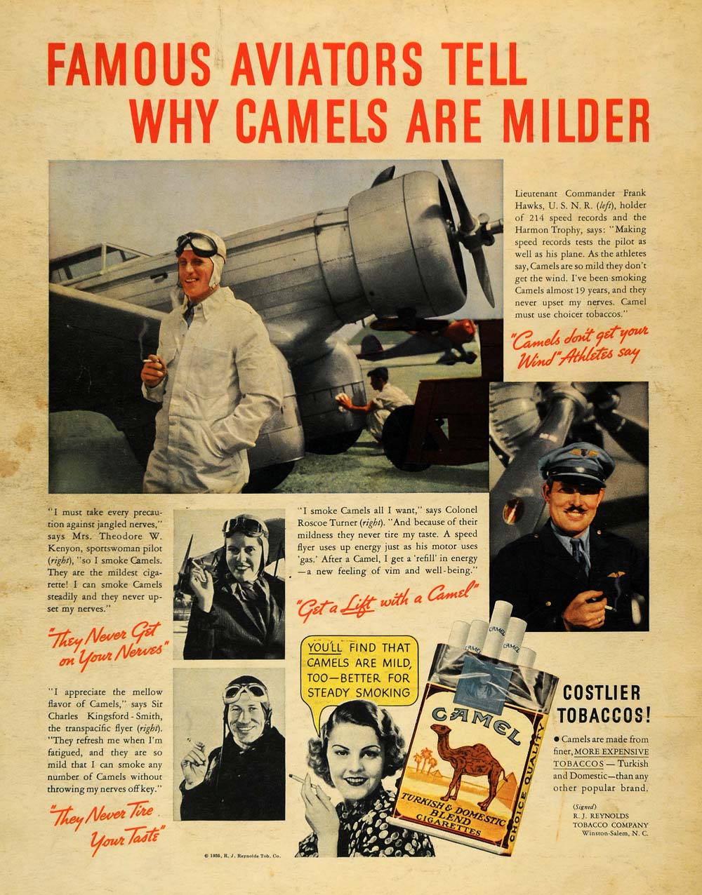 1935 Camel Tobacco Cigarettes Frank Hawks Lieutenant - ORIGINAL ADVERTISING F6A