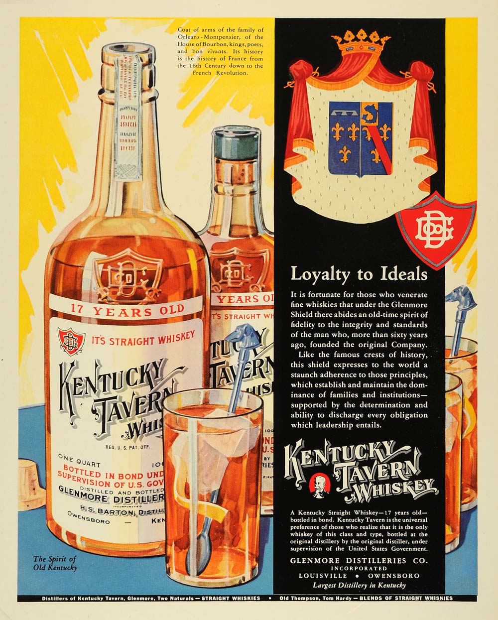1935 Ad Kentucky Tavern Whiskey Glenmore Distilleries - ORIGINAL ADVERTISING F6A