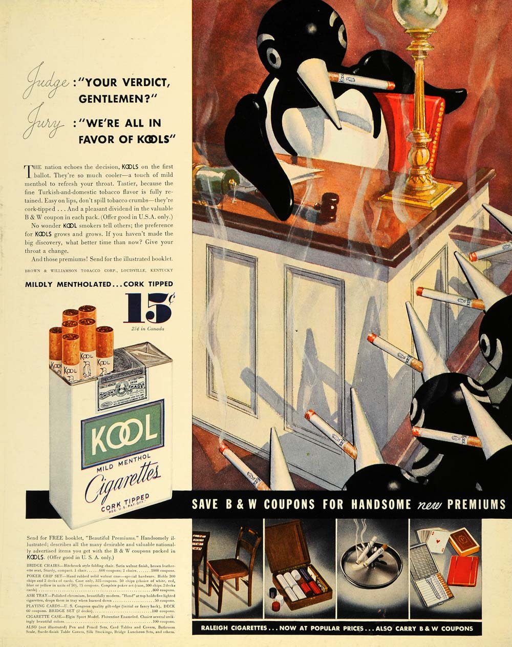 1935 Ad Brown Williamson Kool Menthol Cigarettes Willy - ORIGINAL F6A