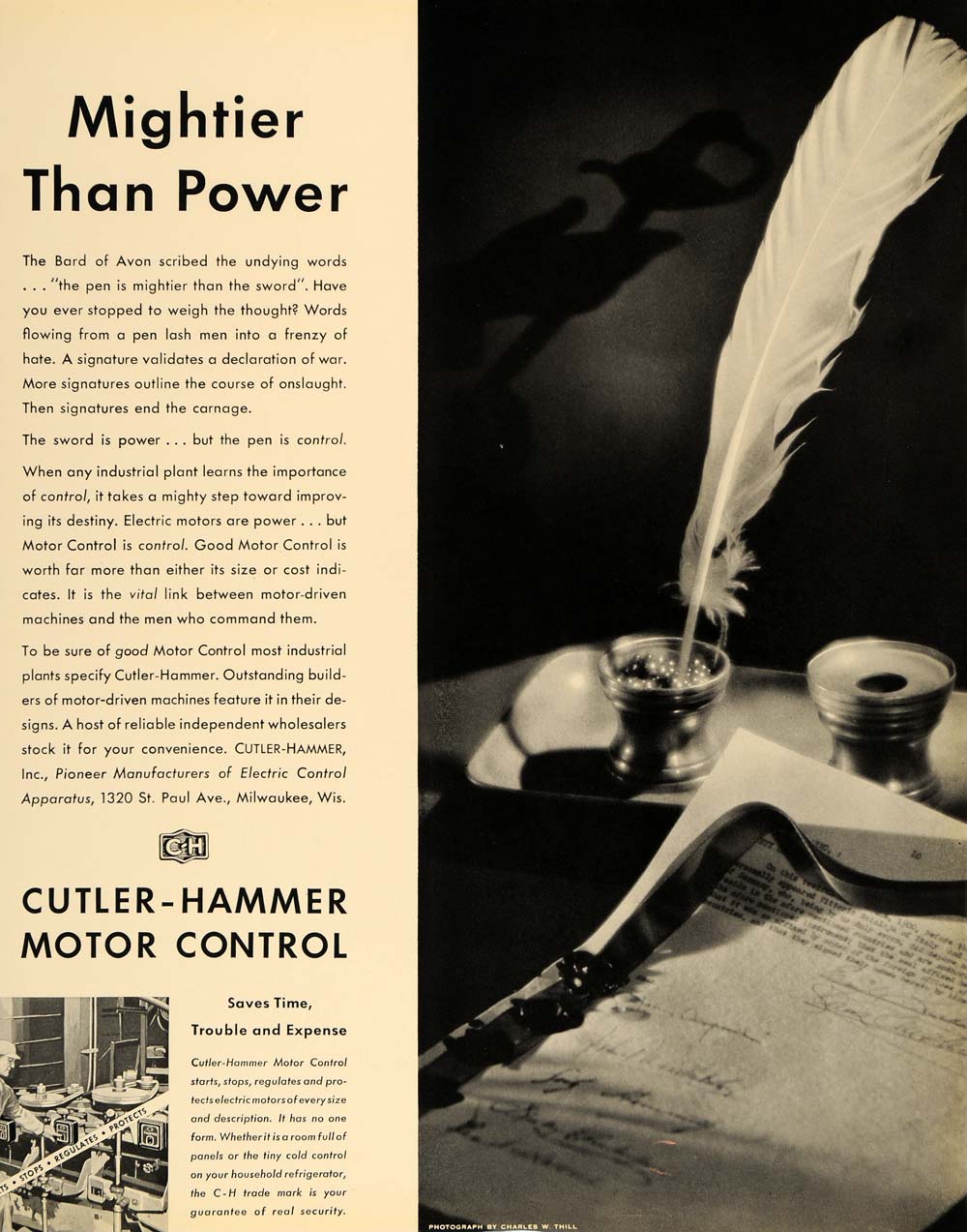 1935 Ad Cutler Hammer Apparatus Feather Pen C W Thill - ORIGINAL ADVERTISING F6A