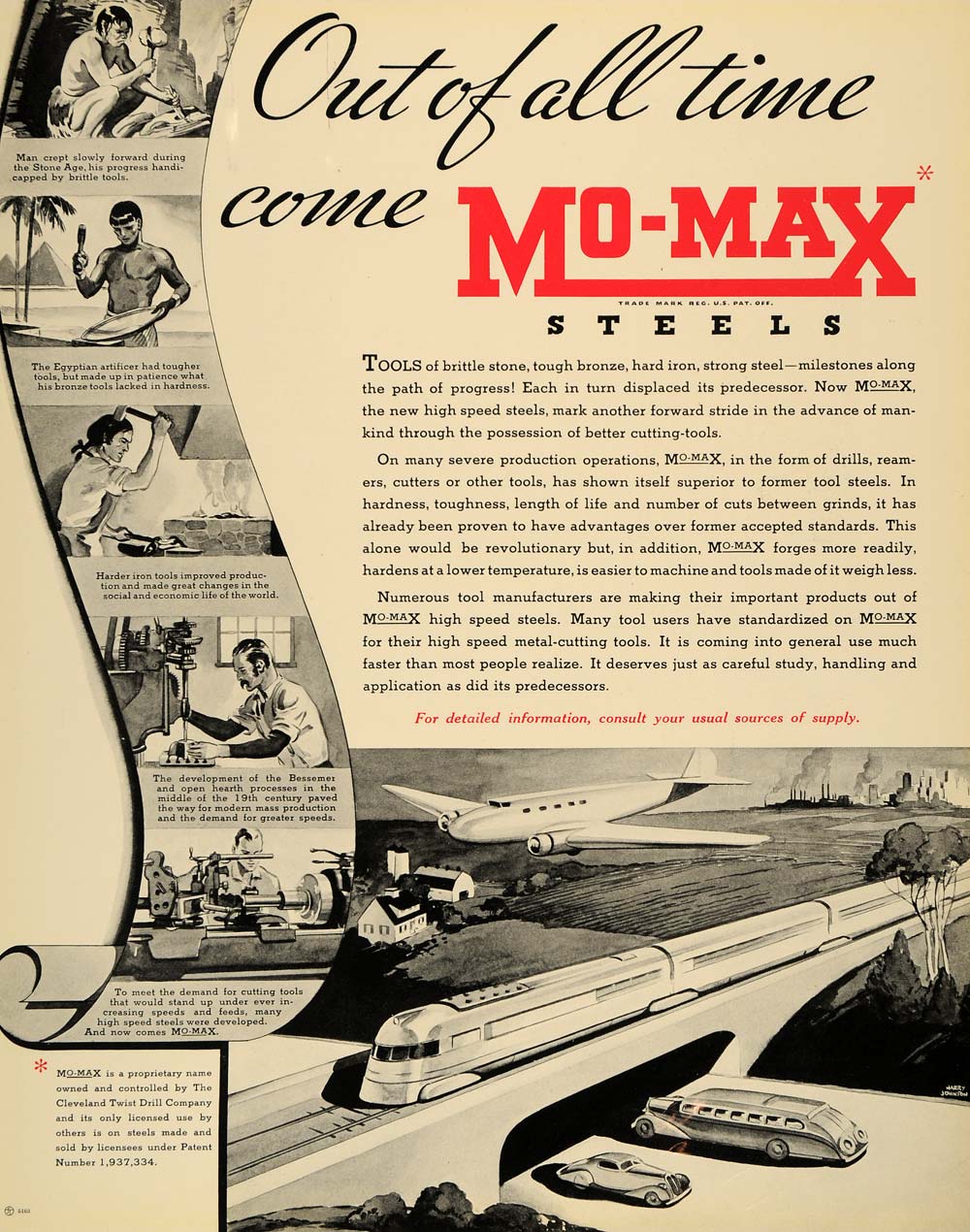 1935 Ad Momax Steels Products Iron Train Harry Johnson - ORIGINAL F6A