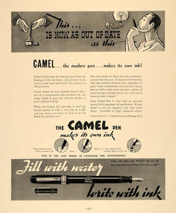 1936 Ad Camel Fountain Pen Ink Vintage Writing Utensils - ORIGINAL F6A