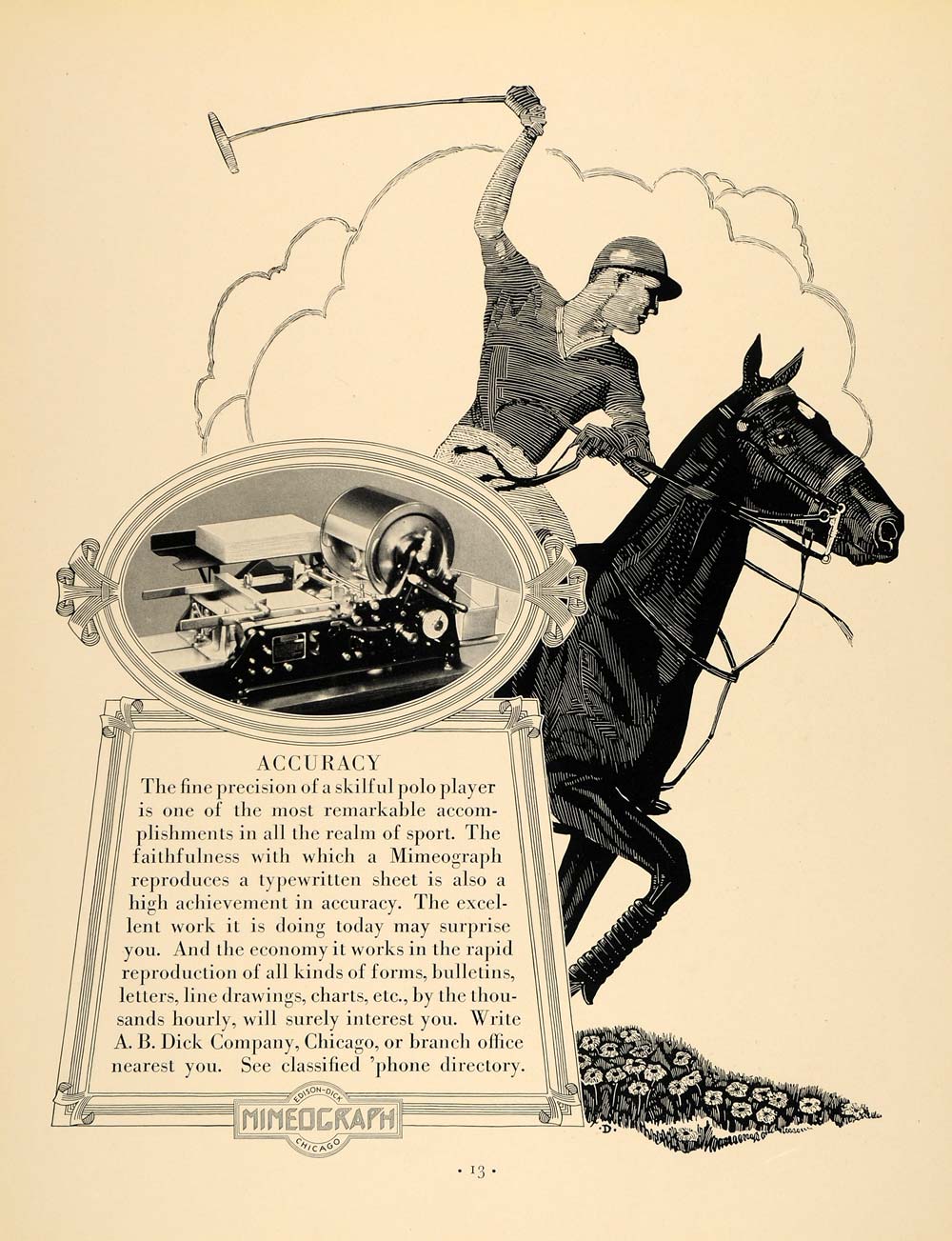 1932 Ad Edison-Dick Mimeograph Machine Polo Sport Horse - ORIGINAL F6A