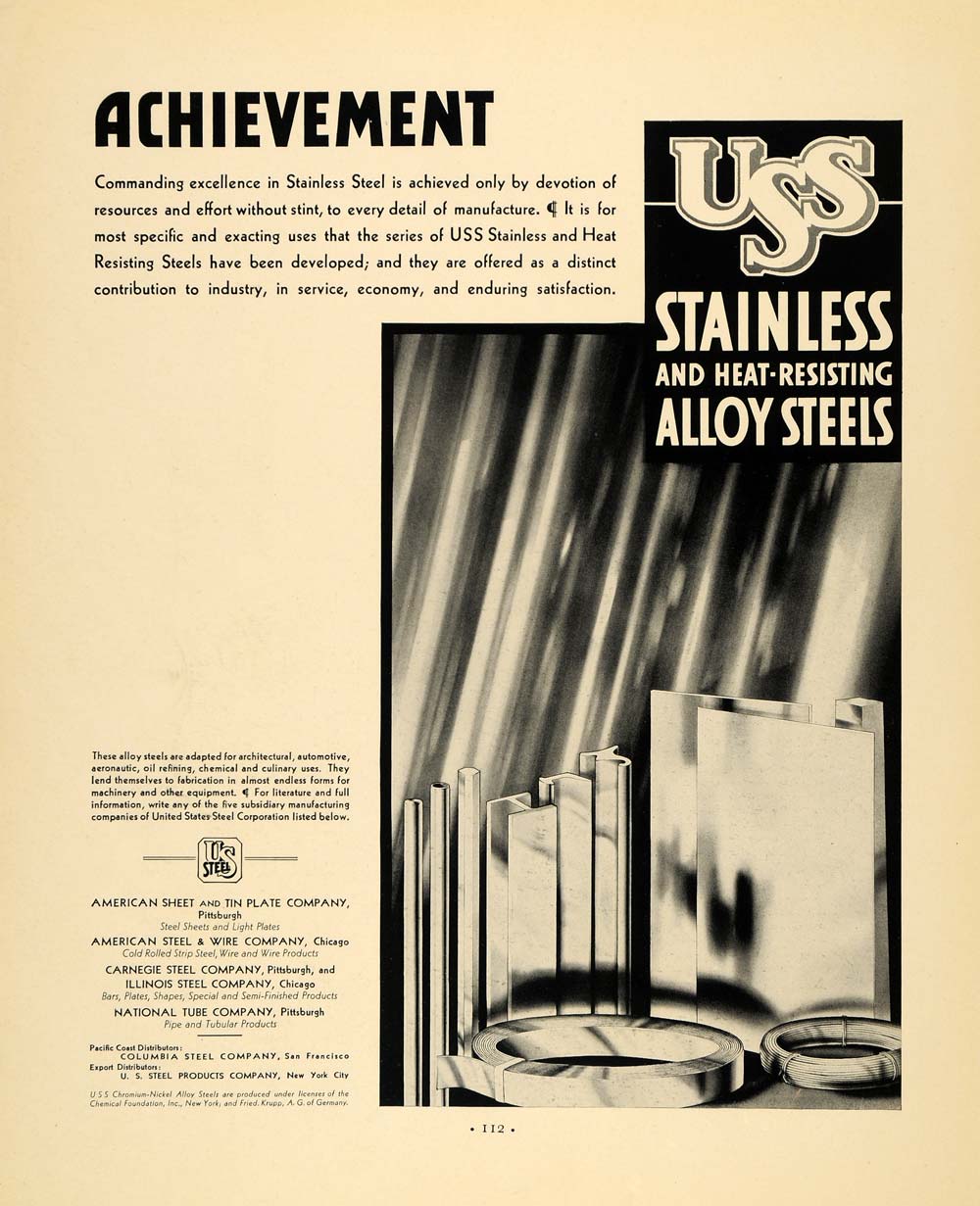 1932 Ad USS Stainless Heat Resisting Alloy Steels - ORIGINAL ADVERTISING F6A