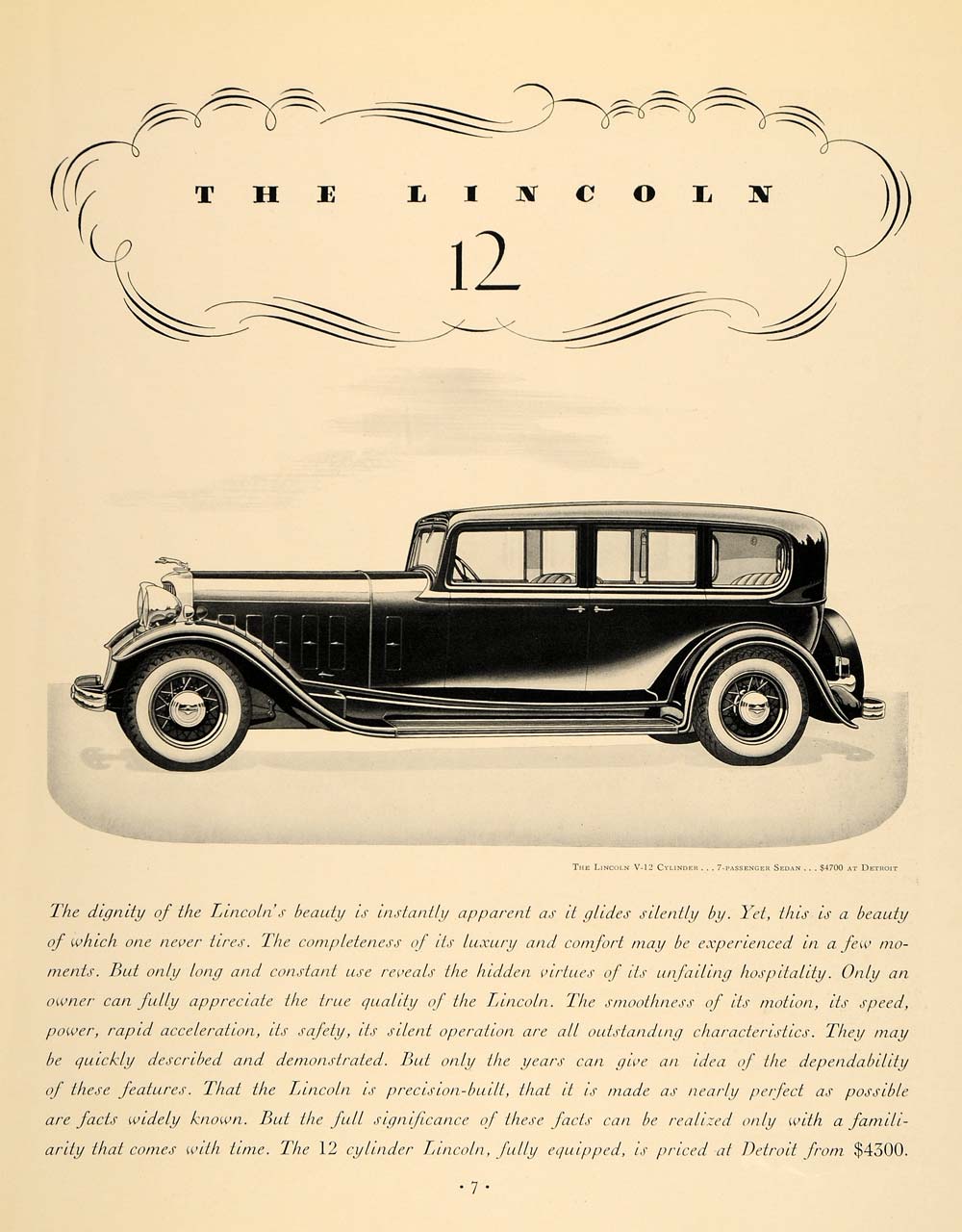 1932 Ad Lincoln V-12 Cylinder 7-Passenger Sedan Auto - ORIGINAL ADVERTISING F6A