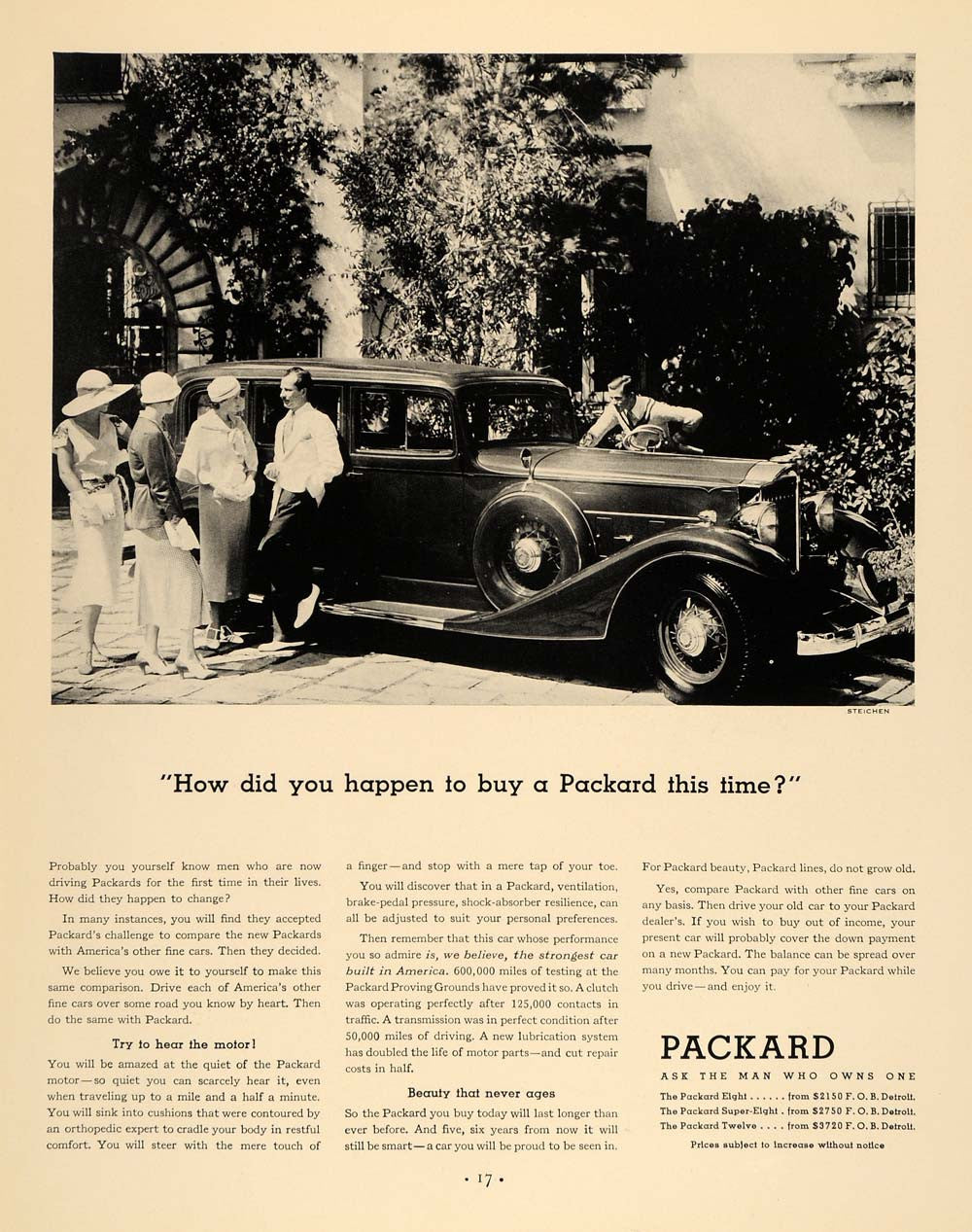 1933 Ad Packard Eight Super Twelve Pricing Steichen - ORIGINAL ADVERTISING F6A - Period Paper
