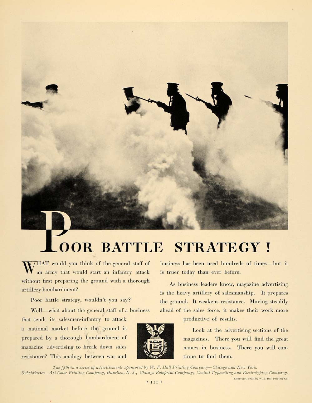 1933 Ad W.F. Hall Printing War Battle Strategy Rifle - ORIGINAL ADVERTISING F6A