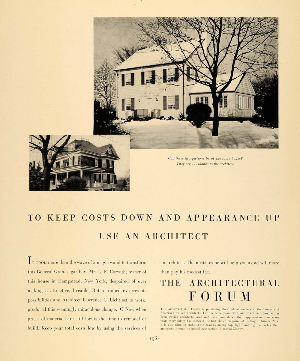 1933 Ad Architectural Forum Lawrence C Licht LF Corwith - ORIGINAL F6A