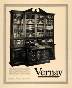 1933 Ad Vernay Chippendale Secretaire Bookcase Decor - ORIGINAL ADVERTISING F6A