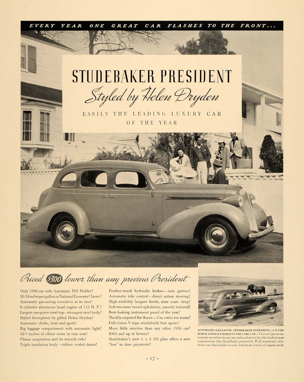1936 Ad Studebaker President Helen Dryden Luxury Car - ORIGINAL ADVERTISING F6A
