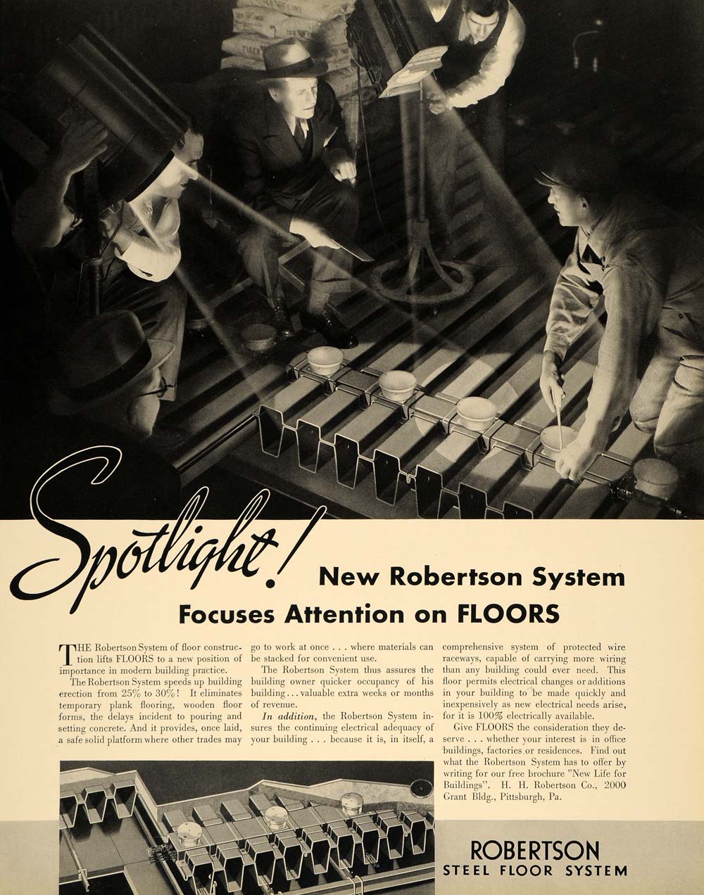 1936 Ad Robertson System Flooring Steel Electric Men - ORIGINAL ADVERTISING F6A
