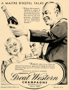 1936 Ad Pleasant Valley Wine Great Western Champagne - ORIGINAL ADVERTISING F6B