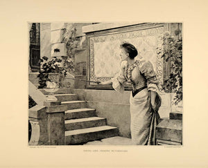 1896 E. Rosset-Granger Young Girl Chasing Butterflies - ORIGINAL HISTORIC FAI10