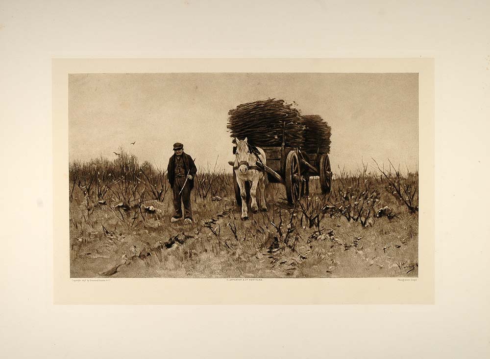 1893 Photogravure Wood Carts Landscape Holland A. Mauve - ORIGINAL FAI1