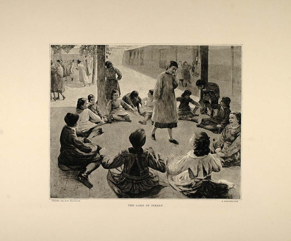 1893 Print Ferret Girls Circle Game Albert Bartholome ORIGINAL HISTORIC FAI1