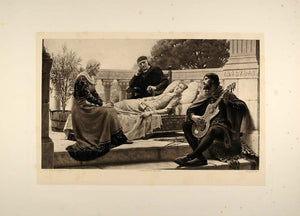 1893 Photogravure Minstrel Lute Edmund Blair Leighton - ORIGINAL FAI1