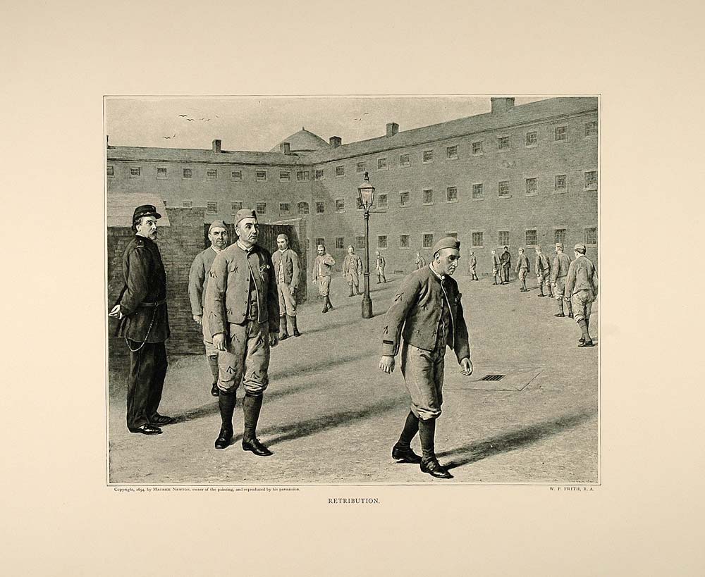 Retribution Prison System 1893 Print Retribution Prison Yard Prisoner Guard Frith ORIGINAL HISTO ...