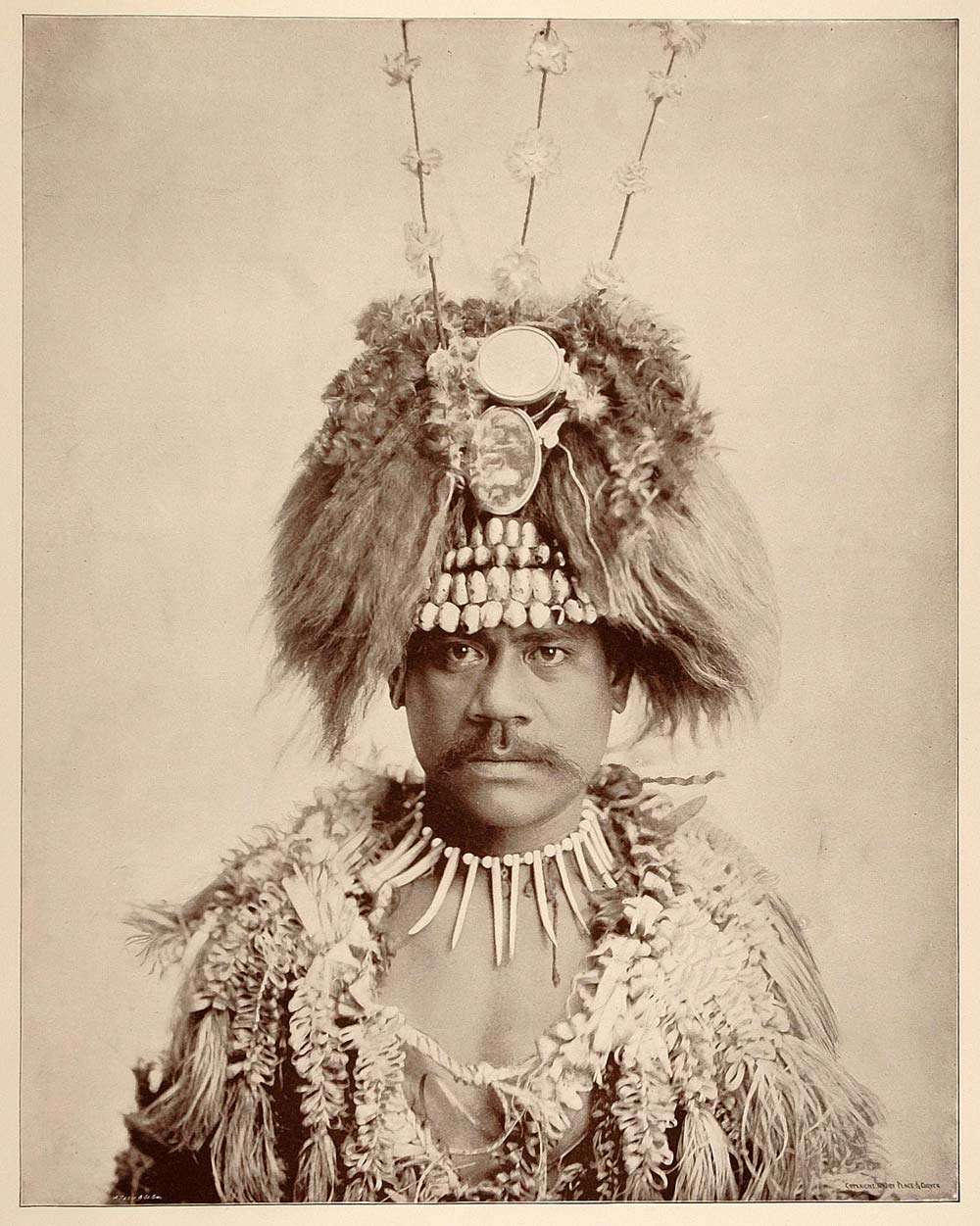 1893 Chicago World's Fair Portrait Samoan Man Costume Headdress Samoa Historic