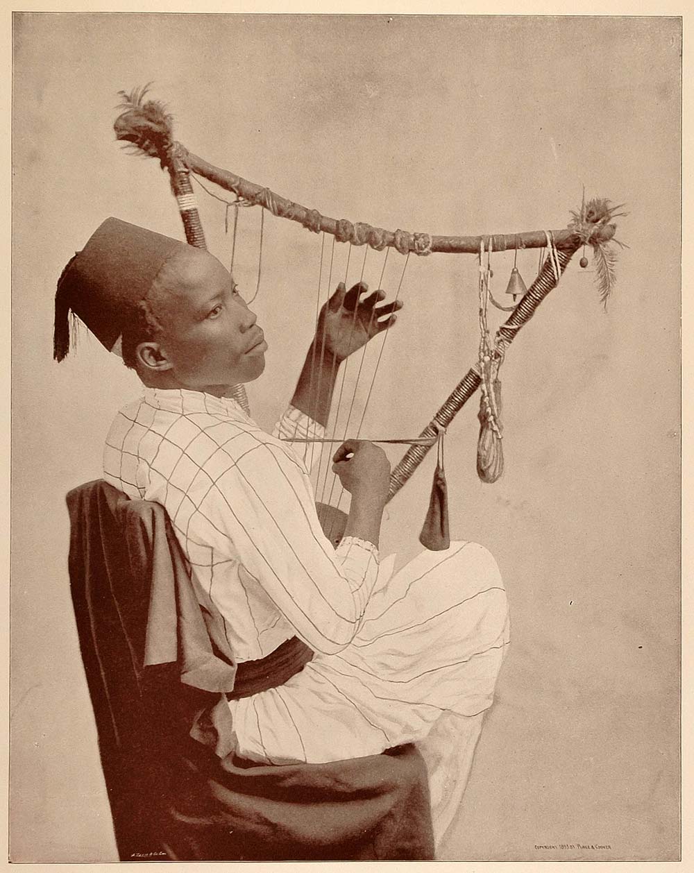 1893 Chicago World's Fair Portrait Man Sudanese Lyre Nubian Kissar Instrument