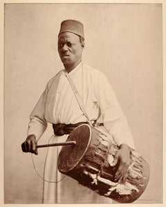 1893 Chicago World's Fair Portrait Sudanese Man Drum Musical Instrument Sudan
