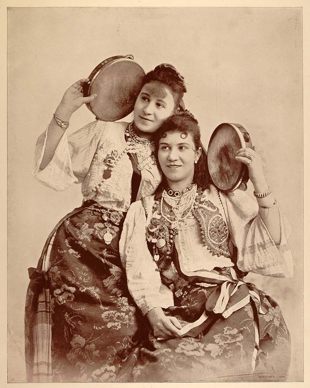 1893 Chicago World's Fair Portrait Romanian Sisters Tambourines Romania Costume