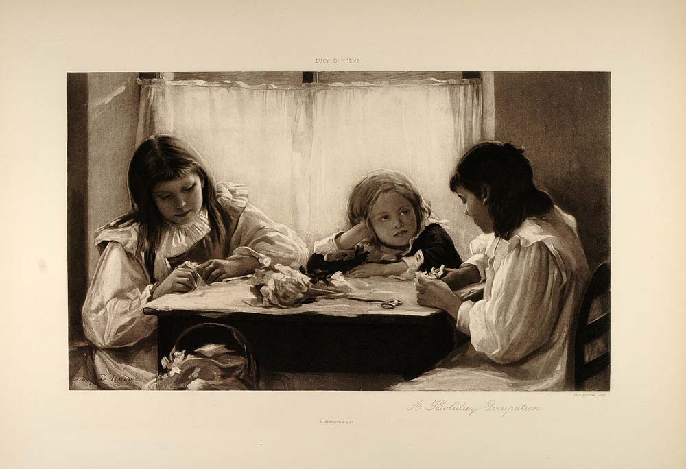 1896 Holiday Occupation Children Girls Lucy D. Holme - ORIGINAL FAI5