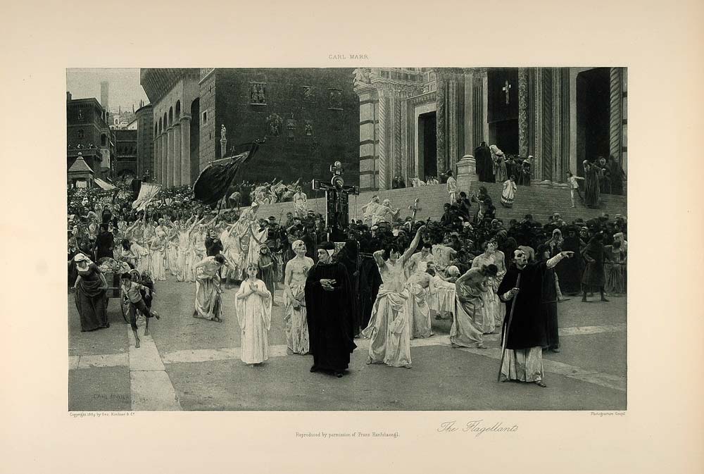 1896 The Flagellants Religious Procession Carl von Marr - ORIGINAL FAI5