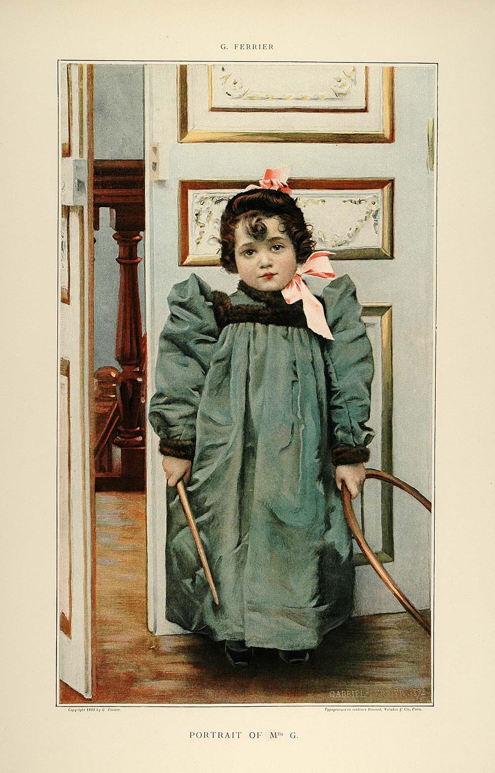 1896 Print Victorian Child Girl Costume Gabriel Ferrier - ORIGINAL FAI5
