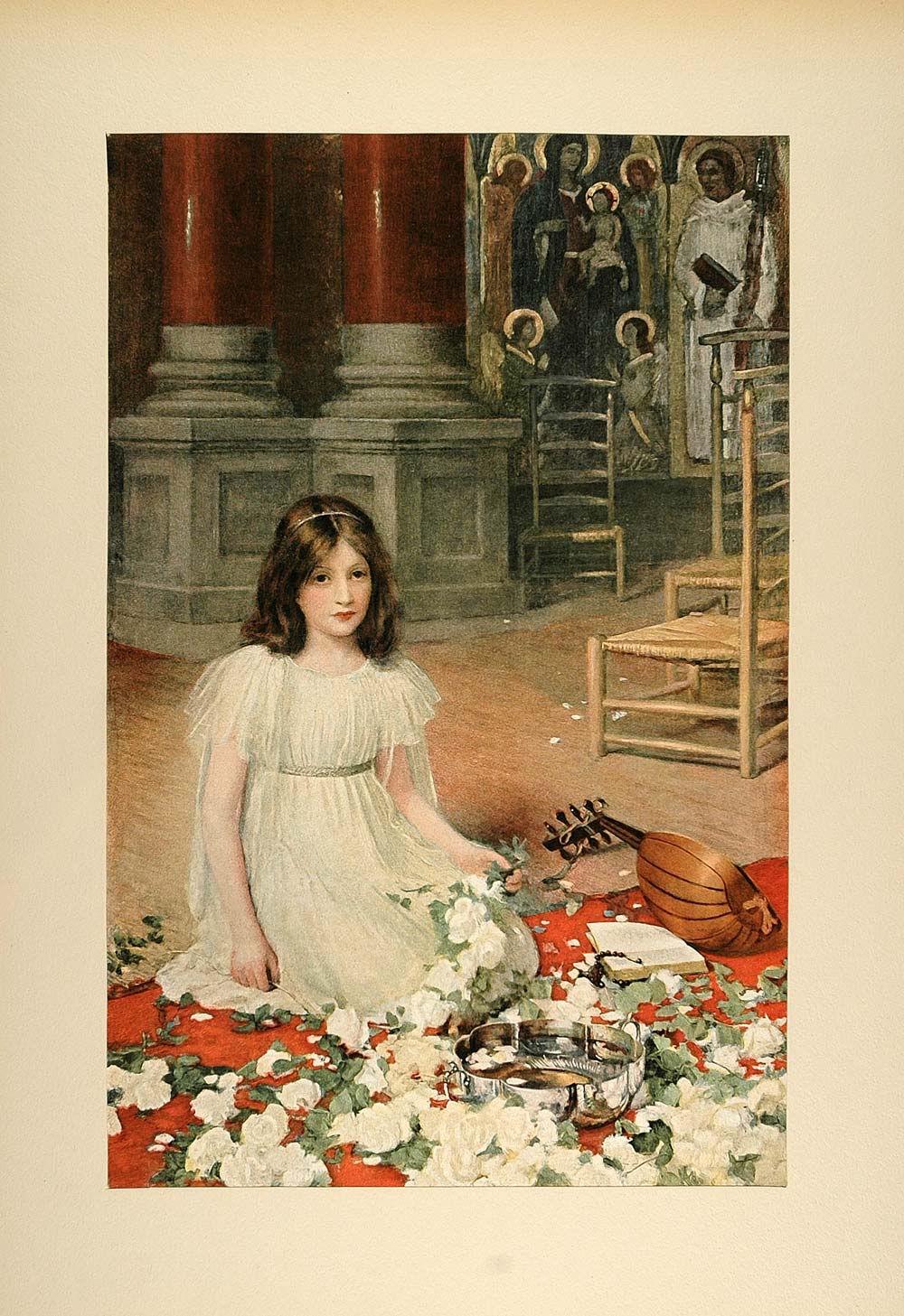 1896 Print Mignon Girl Mandolin William Robert Symonds - ORIGINAL FAI5