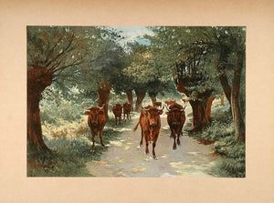 1896 Print Landscape Cattle Cows Felix de Vuillefroy - ORIGINAL FAI5