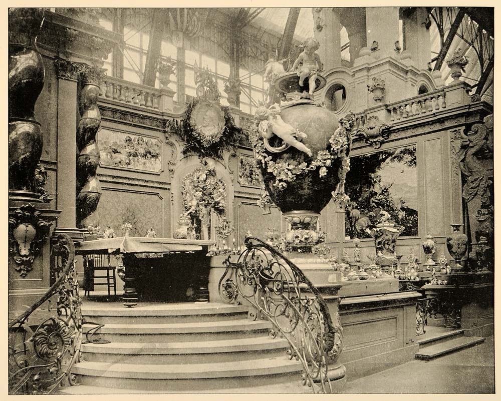 1893 Chicago World's Fair Porcelain Porch Germany Print ORIGINAL HISTORIC IMAGE