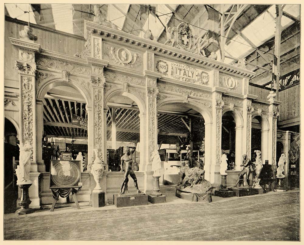 1893 Chicago World's Fair Italian Facade Exhibit Print ORIGINAL HISTORIC IMAGE