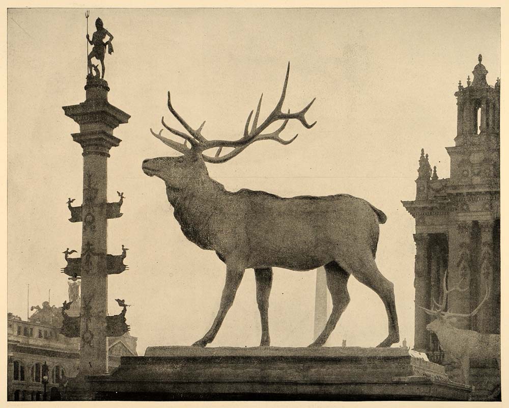 1893 Chicago World's Fair Elk Statue Proctor Halligan ORIGINAL HISTORIC IMAGE