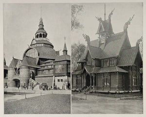 1893 Chicago World's Fair Sweden Norway Buildings Photo ORIGINAL HISTORIC FAIR3